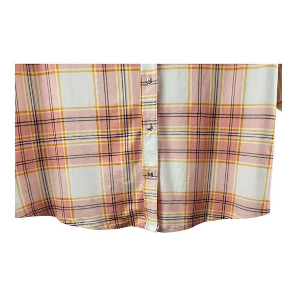 Papermoon Plus Size 3X Plaid Shirt Collared Button Front Orange Pink White Black - Picture 9 of 13